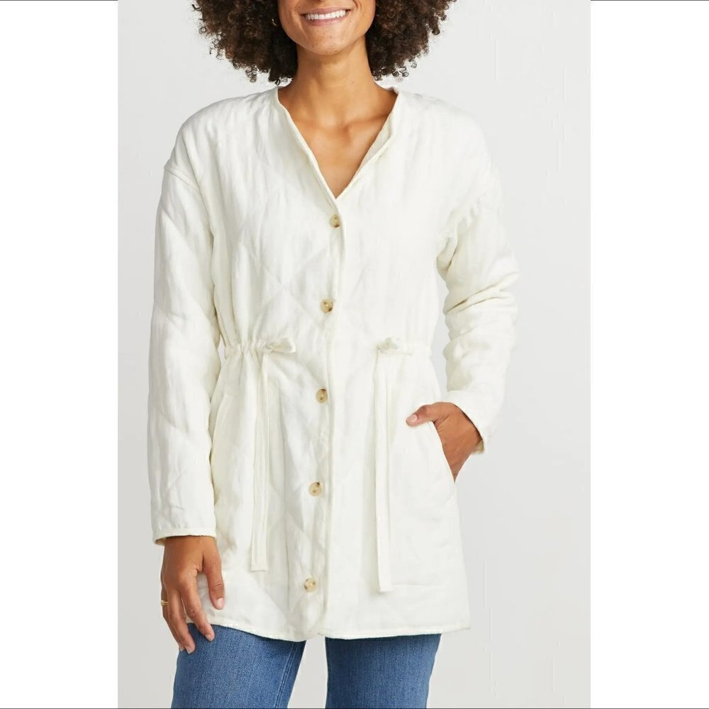 Marine Layer Tiff Quilted Jacket coat ivory antique white cream belt new Medium